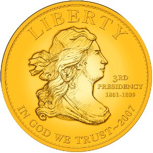 Jefferson Liberty First Spouse Coin obverse. Free illustration for personal and commercial use.