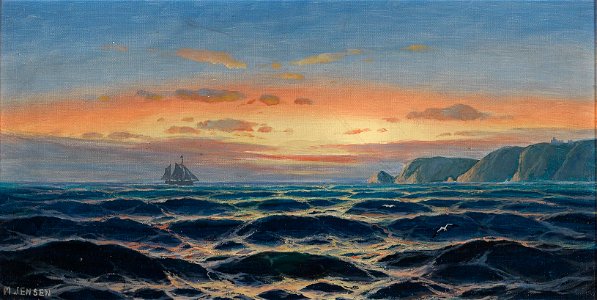Max Jensen - Sailing Ship by the Coast in the Evening Light