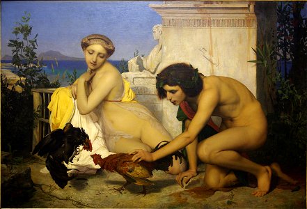Jean-Leon Gerome - Combat de coqs. Free illustration for personal and commercial use.