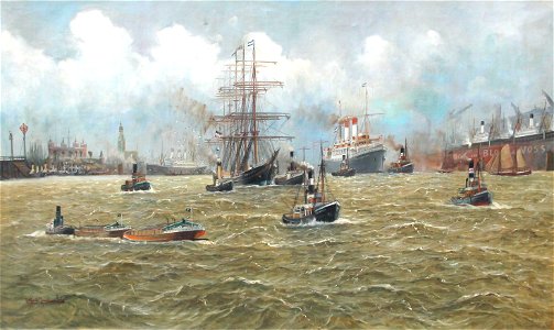 Alfred Jensen - Hafenansicht von Hamburg mit Werft