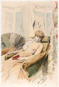 Jenny Nyström - Woman in armchair - NMB 2704 - Nationalmuseum. Free illustration for personal and commercial use.
