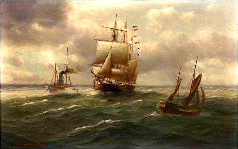 Alfred Jensen - Großsegler, Dampfschiff und Kutter auf hoher See (1914)