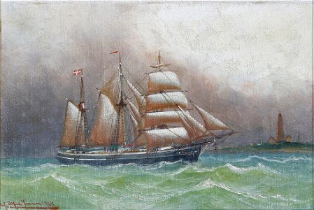 Alfred Jensen - Sejlskib ud for kyst - 1904