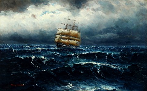 Alfred Jensen - Segelschiff in rauer See