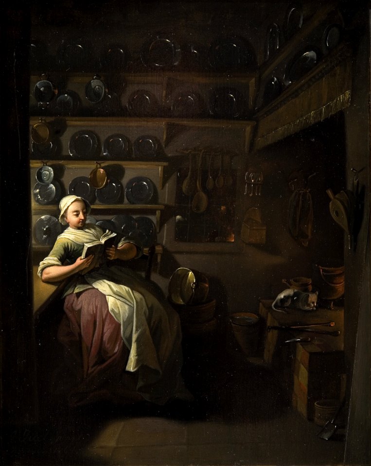 Jens Juel - Kitchen Interior with a Girl Reading - KMS7100 - Statens Museum for Kunst