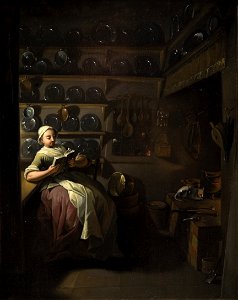 Jens Juel - Kitchen Interior with a Girl Reading - KMS7100 - Statens Museum for Kunst