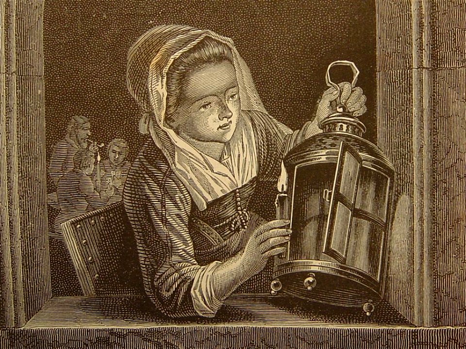 Jeune fille éclairant une lanterne