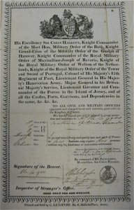 Jersey passport 1827 Le Gros