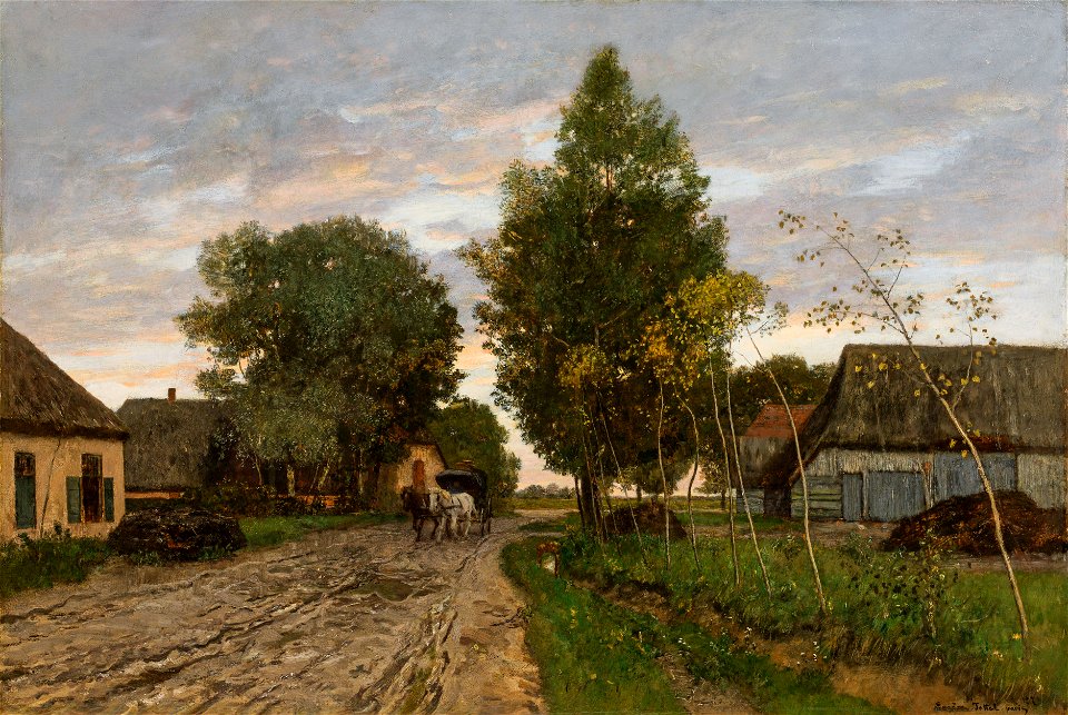 Eugen Jettel - Dorfstraße mit Pferdefuhrwerk (ca. 1891)