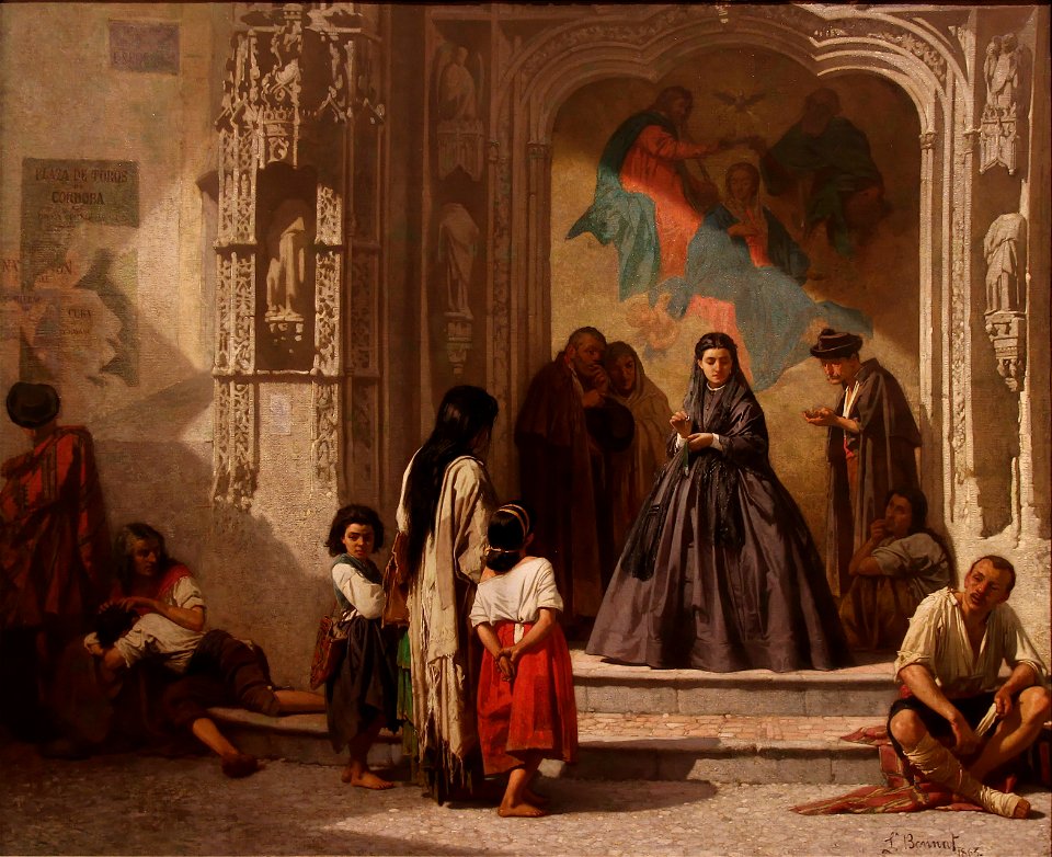 Jeune femme faisant la charité à l'entrée de la chapelle de l'hôpital San Sebastian à Cordoue, Léon Bonnat, Musée Goya