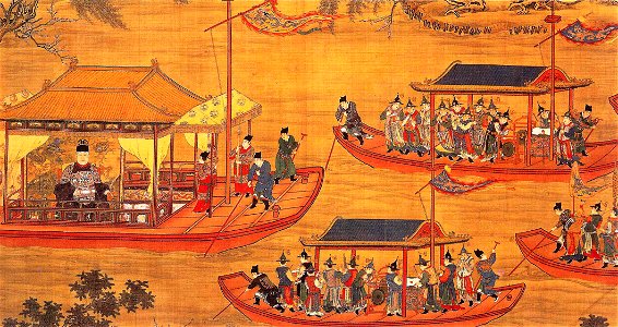 Jiajing Emperor on his state barge. Free illustration for personal and commercial use.