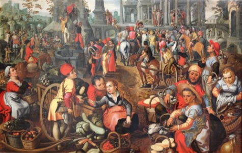 Joachim Beuckelaer - Marché avec l'Ecce Homo vers 1561. Free illustration for personal and commercial use.