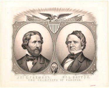 Jno C. Fremont (and) Wm. L. Dayton. The champions of freedom! - from a photograph by (Marcus) Root ; on stone & published by C.E. Lewis, 208 Main St., Buffalo. LCCN2003689272