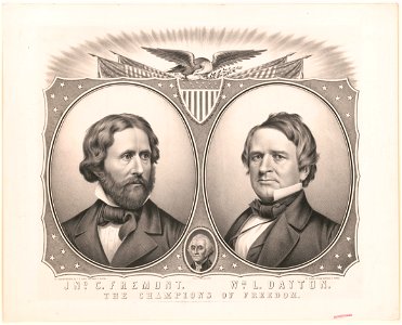 Jno C. Fremont (and) Wm. L. Dayton. The champions of freedom! - from a photograph by (Marcus) Root ; on stone & published by C.E. Lewis, 208 Main St., Buffalo. LCCN2003689272. Free illustration for personal and commercial use.