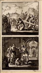 Jezus met zijn kruis op weg naar Golgotha, Johannes de Doper in de gevangenis onthoofd, objectnr A 48170