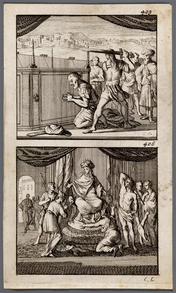 Joab, geknield voor het altaar, wordt onthoofd, Het oordeel van Salomo, objectnr A 48070