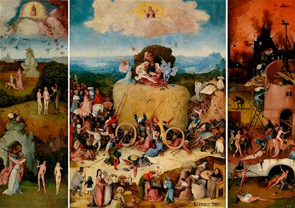 Jheronimus Bosch - De hooiwagen (c.1516, Prado). Free illustration for personal and commercial use.