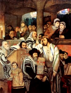 Jews Praying in the Synagogue on Yom Kippur