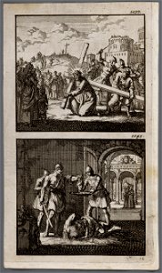 Jezus met zijn kruis op weg naar Golgotha, Johannes de Doper in de gevangenis onthoofd, objectnr A 48103
