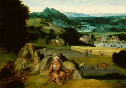 Joachim Patinir - Rest on the Flight into Egypt and the Miraculous Field of Wheat - 14.2 - Minneapolis Institute of Arts. Free illustration for personal and commercial use.