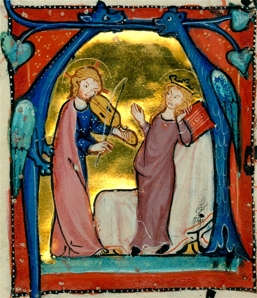 Jesus Playing Music - Cistercian Antiphonary (Delights Antiphonar), breisgau c. 1300 (Karlsruhe, Baden State Library, COD. St. Georgen 5, fol. 16 v) (46824974821)