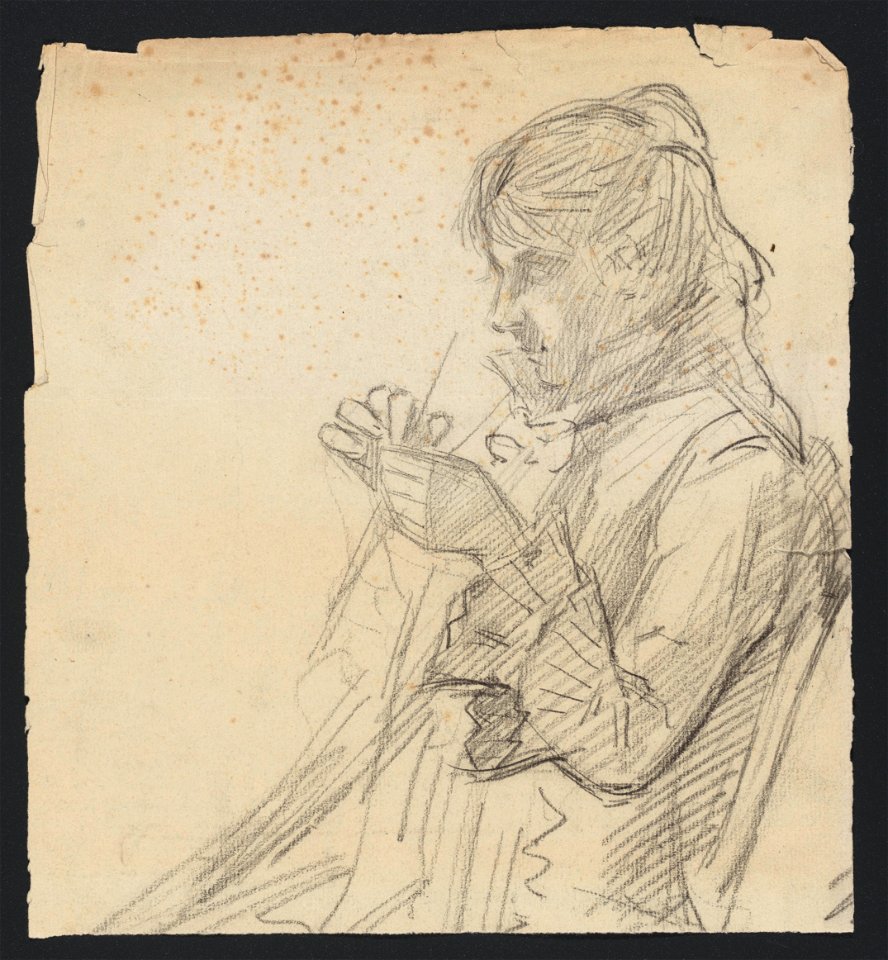 Jeune femme de profil gauche, tricotant (croquis) drawing by Jean-François Taelemans, R-2009-26375, Prints Department, Royal Library of Belgium