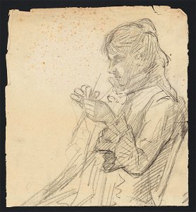 Jeune femme de profil gauche, tricotant (croquis) drawing by Jean-François Taelemans, R-2009-26375, Prints Department, Royal Library of Belgium