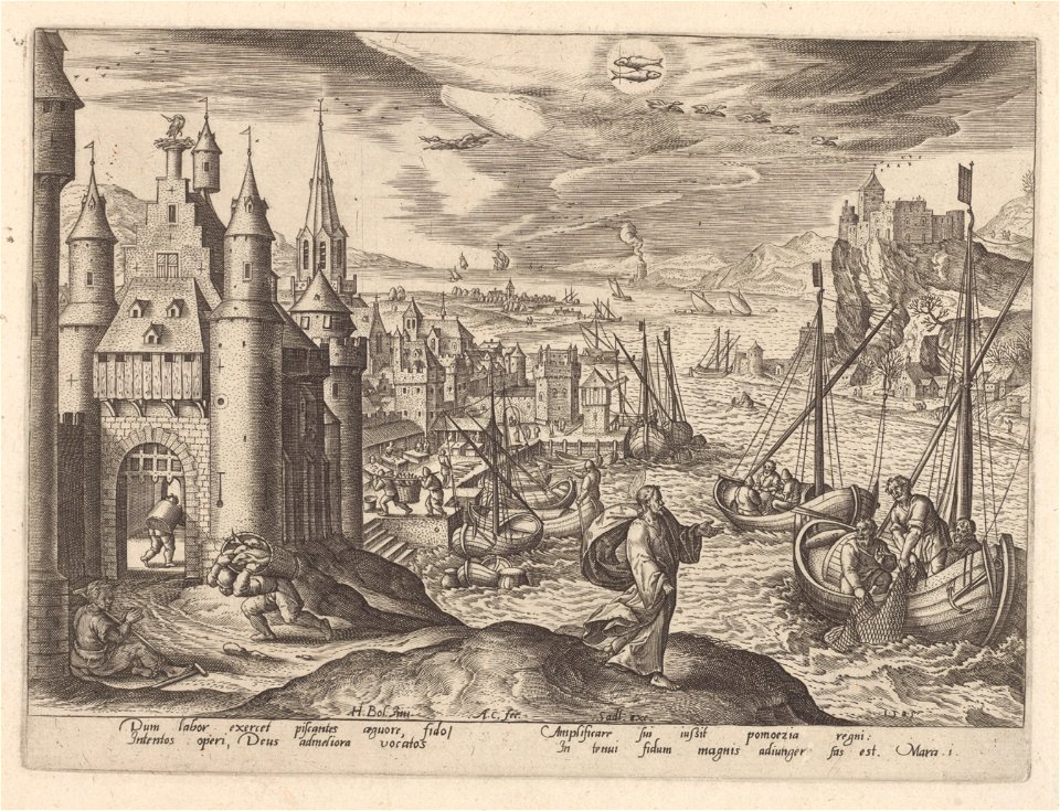 Jesus calling the Apostles among the fishermen 1585 print by Hans Bol, S.IV 2256, Prints Department, Royal Library of Belgium