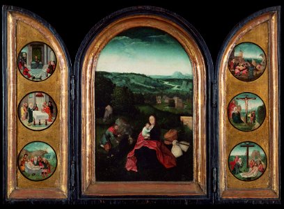Joachim Patinir (follower of) - Triptych- Rest on the Flight into Egypt - Google Art Project. Free illustration for personal and commercial use.