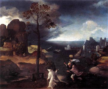 Joachim Patinir - St Christopher Bearing the Christ Child - WGA17091. Free illustration for personal and commercial use.