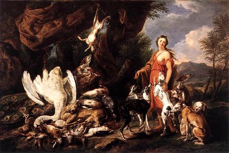 Joannes Fijt - Diana with Her Hunting Dogs beside Kill - WGA08348. Free illustration for personal and commercial use.