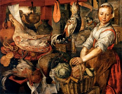 Joachim Beuckelaer - Kitchen Interior - WGA2115. Free illustration for personal and commercial use.