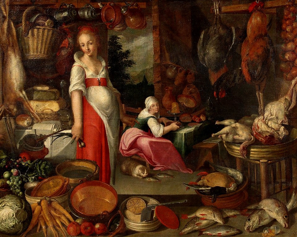 Joachim Beuckelaer (Umkreis) Küche mit Köchin und Magd