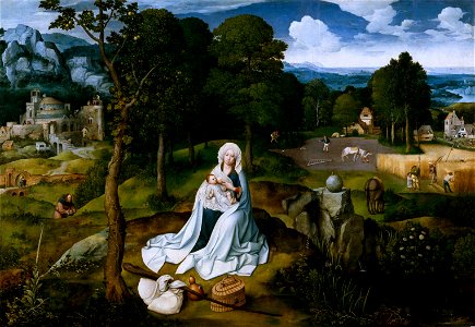 Joachim Patinir - Rest during the Flight to Egypt, Museo del Prado. Free illustration for personal and commercial use.