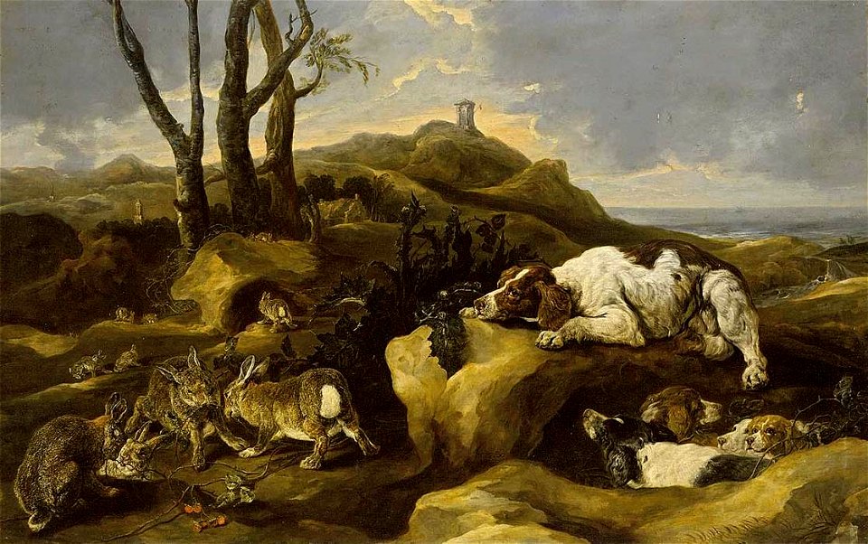 Joannes Fijt - Spaniels Stalking Rabbits in the Dunes - WGA08353