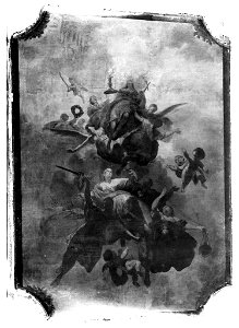 Joannes van Dreght - Zwevende putti en vrouwen met kerkelijke attributen, plafondschildering afkomstig uit Voetboogstraat 13 - SA 38048 - Amsterdam Museum