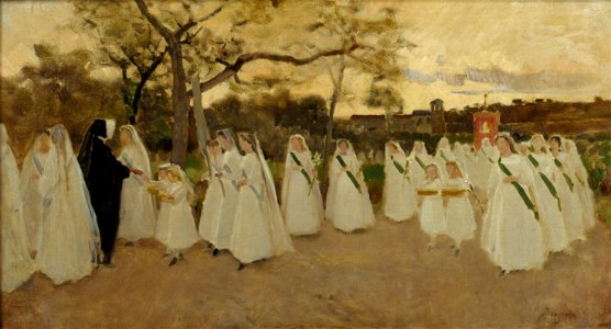 Joaquim Vayreda - Procession of Schoolgirls - Google Art Project