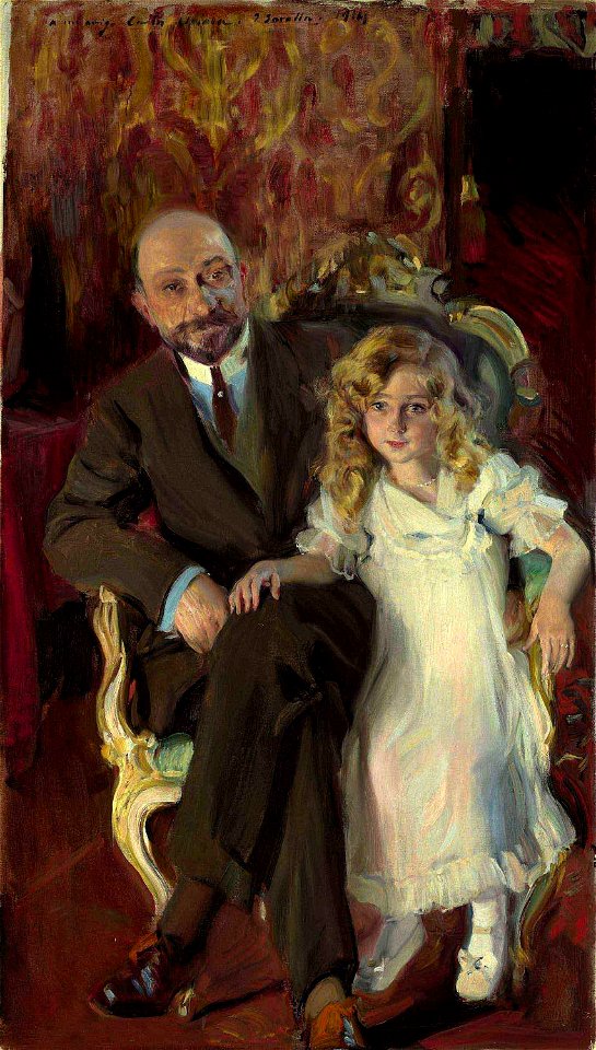 Joaquín Sorolla Y Bastida - Retrato de Carlos Urcola Ibarra con su hija Eulalia