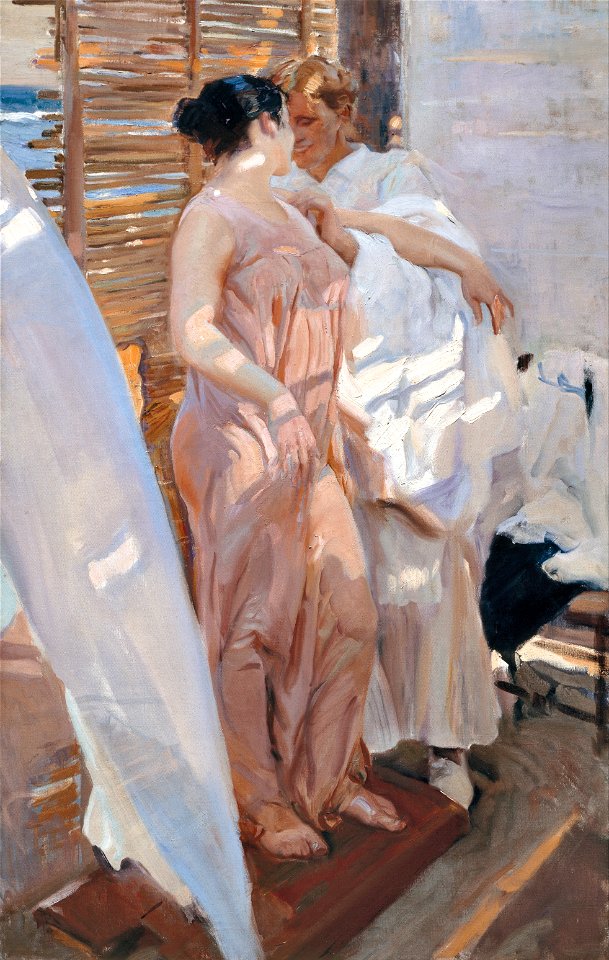 Joaquín Sorolla y Bastida - The Pink Robe. After the Bath - Google Art Project
