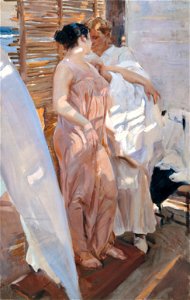 Joaquín Sorolla y Bastida - The Pink Robe. After the Bath - Google Art Project