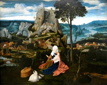 Joachim Patinir, The Rest on The Flight into Egypt, Gemäldegalerie, Berlin. Free illustration for personal and commercial use.