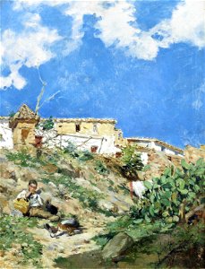 Joaquin Sorolla y Bastida A landscape with figure in Sagunto Valencia