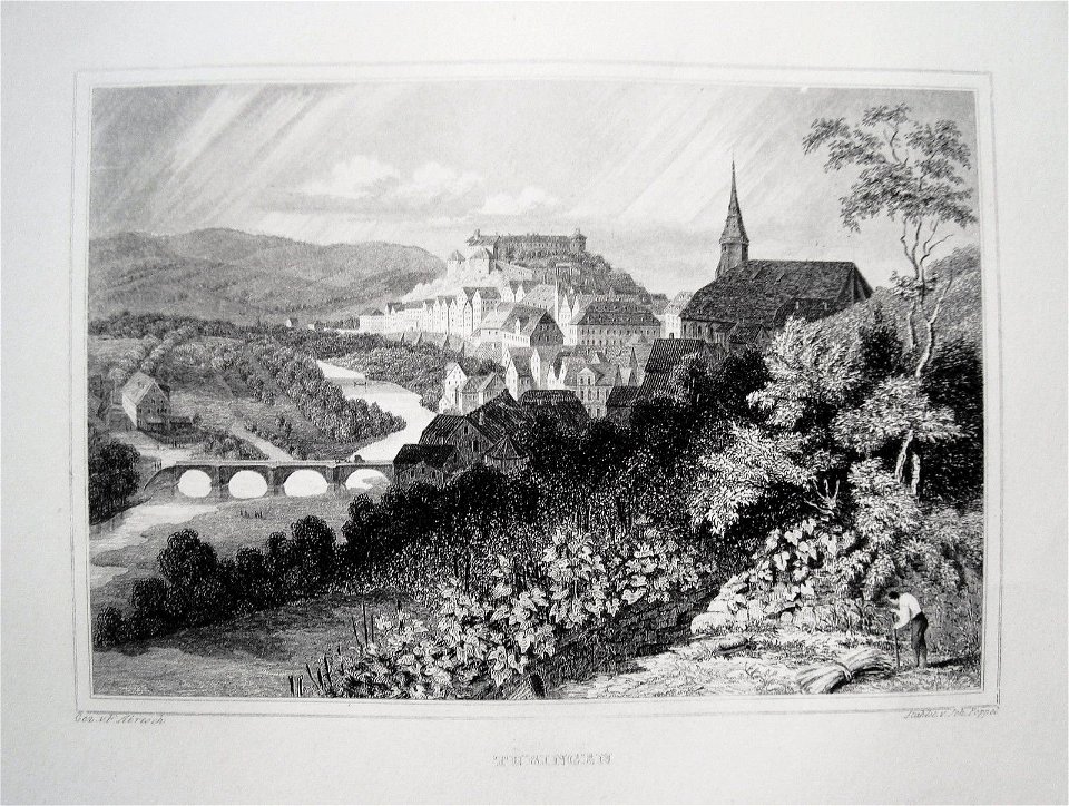 Joh Poppel nach F Abresch - Tübingen 1850 Stahlstich
