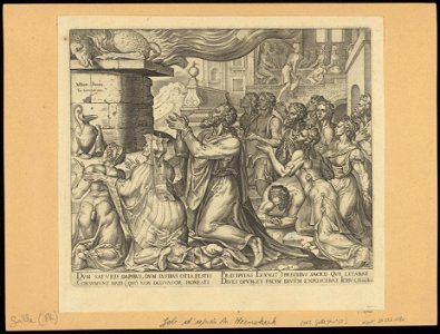 Job Sacrificing for The Sins of His Children 1563 print by Maarten van Heemskerck, S.I 55700, Prints Department, Royal Library of Belgium
