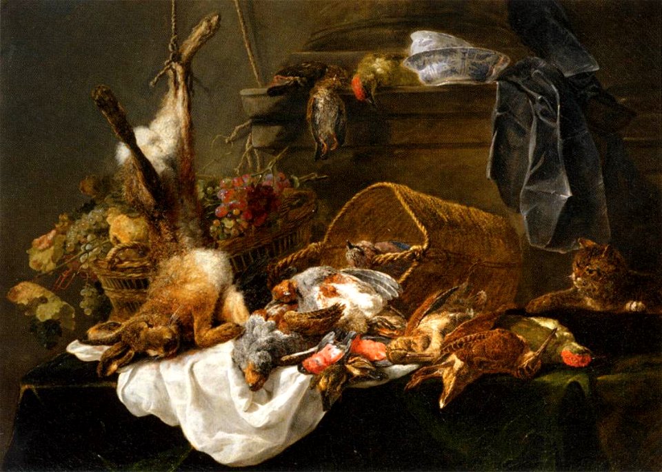 Joannes Fijt - Venison and Basket of Grapes Watched by a Cat - WGA08359