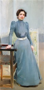 Joaquín Sorolla y Bastida - Clotilde in a grey dress - Google Art Project. Free illustration for personal and commercial use.