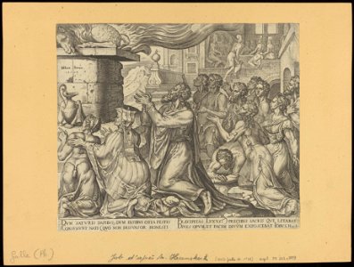 Job Sacrificing for The Sins of His Children 1563 print by Maarten van Heemskerck, S.I 55702, Prints Department, Royal Library of Belgium