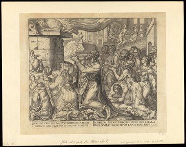 Job Sacrificing for The Sins of His Children 1563 print by Maarten van Heemskerck, S.I 55701, Prints Department, Royal Library of Belgium