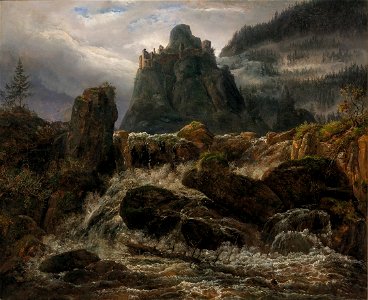 Johan Christian Dahl - Waterfall with a Castle Ruin - Fjellparti med foss - KODE Art Museums and Composer Homes - BB.M.00153