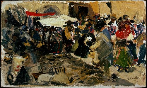 Joaquín Sorolla y Bastida - Market, León (Awnings) - A207 - Hispanic Society of America